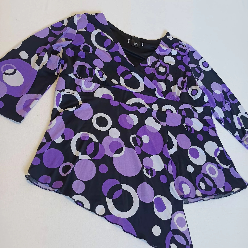 J.t.b. Women Purple Black Geometric Circle Print Casual Blouse Plus Size Top